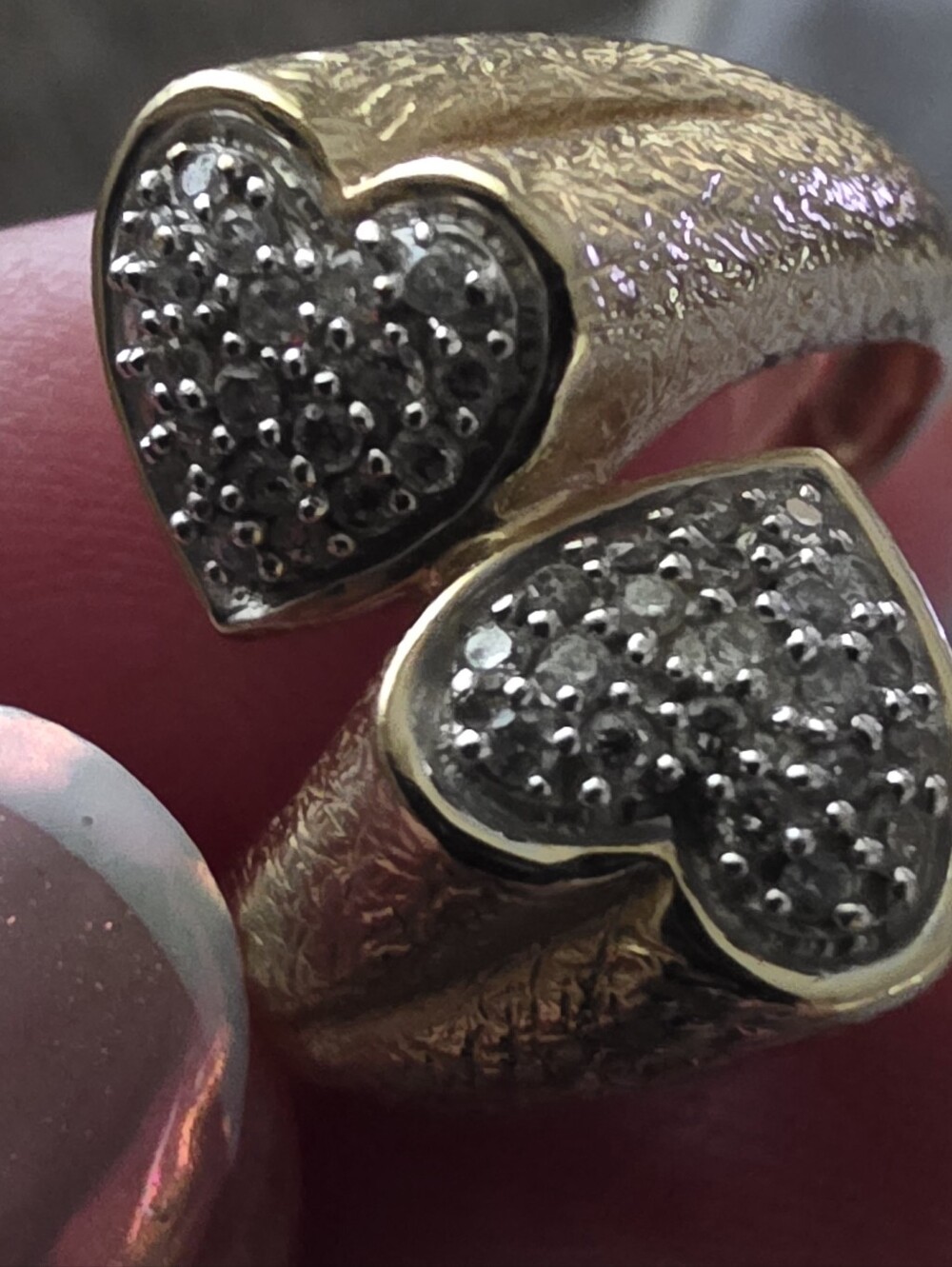 10k Double Heart Diamond Bypass Ring - Picture 9 of 12